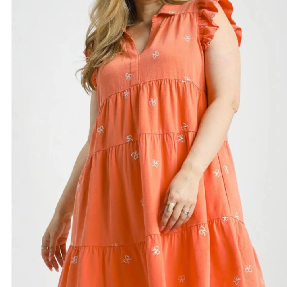 242.Linen Flutter Embroidered Mini Dress - Picture 2 of 4